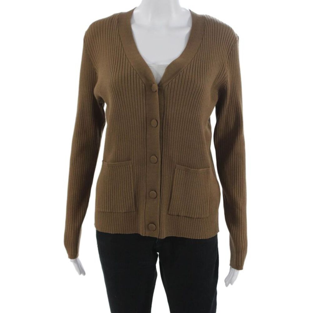 Metric Knits Womens V-Neck Brown Cardigan Long Sleeve Size XL